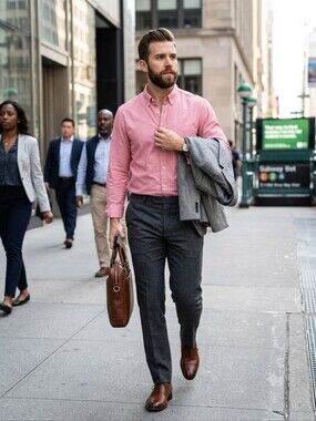Banana Republic Men's Luxe Stretch Poplin Camden Standard Fit Shirt Coral Pink L